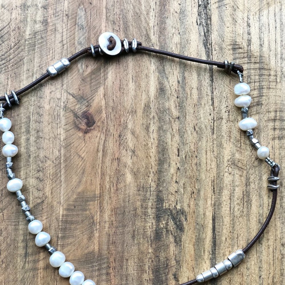 Silpada Leather and Pearl Necklace